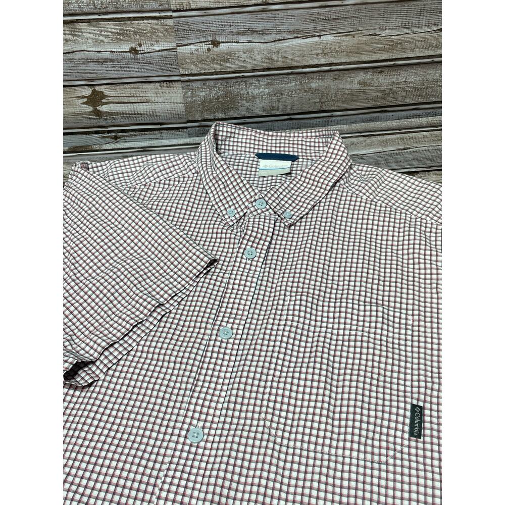 Columbia Men's Short Sleeve Button Down Red White Blue Size Large